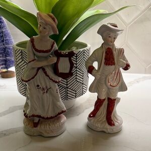Elegant Porcelain Figurine Set - Red and White